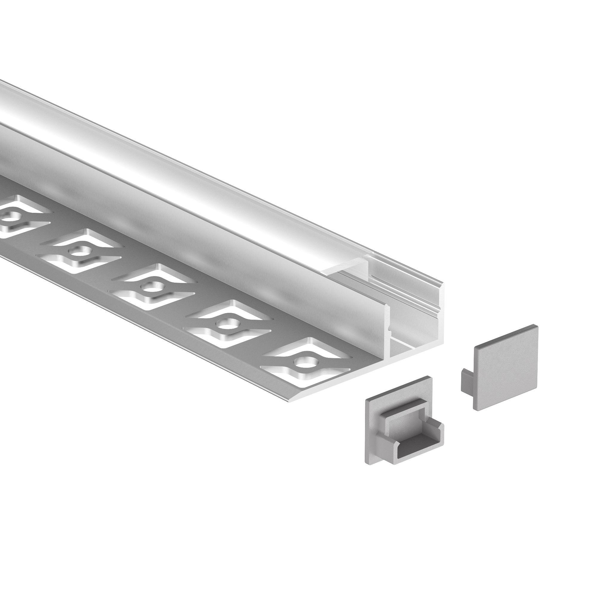 Geniled Комплект профиля Geniled для светодиодной ленты встраиваемый под керамическую плитку 33х11х2000 с заглушками и плоским рассеивателем